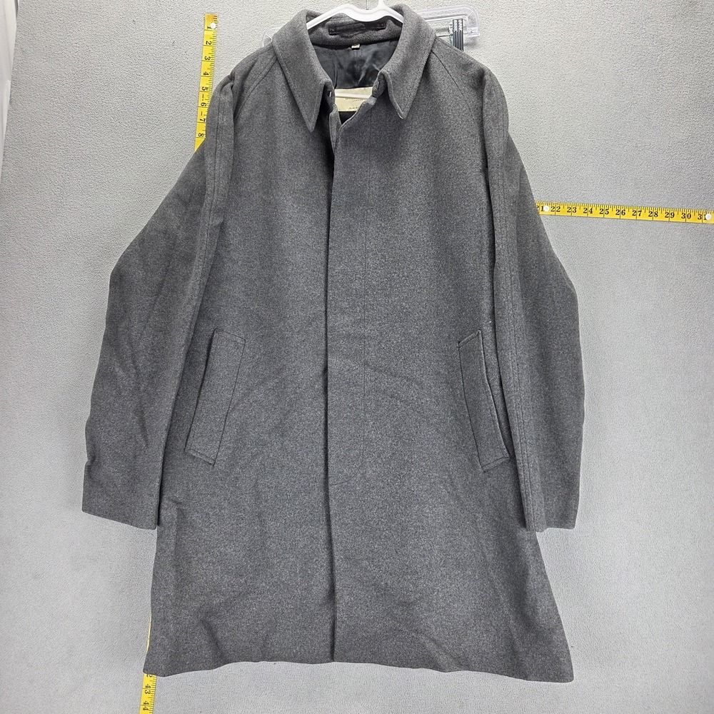 Burberry Coat Mens XL Gray Lambswool Overcoat Lined Made In England Button Front